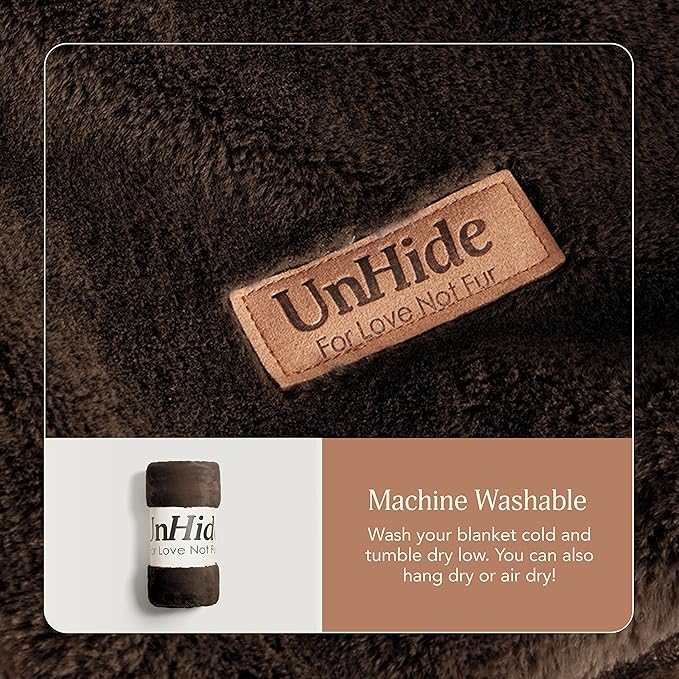 UnHide Cuddle Puddle - Faux Fur Blanket - Oversized, Lightweight, Extra Soft Blanket - Machine Washable - Add a Layer of Softness to Any Bed or Couch - 100” x 100” - Chocolate Hair