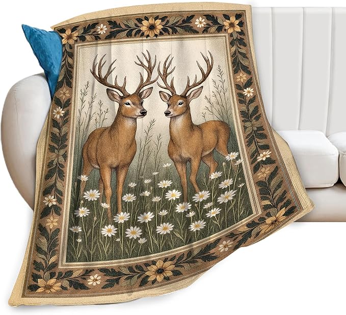 Deer Blanket Rustic Deer Animal Hunting Elk Throw Blanket Soft Cozy Fleece Fuzzy Plush Warm Stuff Bedding Nursery Wildlife Blankets Gifts for Boys Girls Kids Adult Men Women 50"X60"