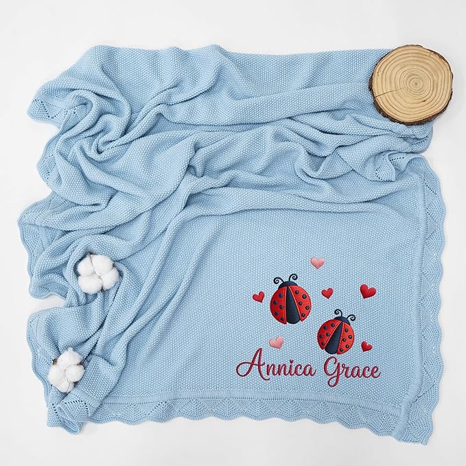 Luxury Personalized Baby Blanket, Soft Breathable Cotton Knit, Custom Embroidered Name Blanket, Newborn Baby Gift, Baby Shower Present, Gifts for New Mom, Baby Girl & Boy Style 5