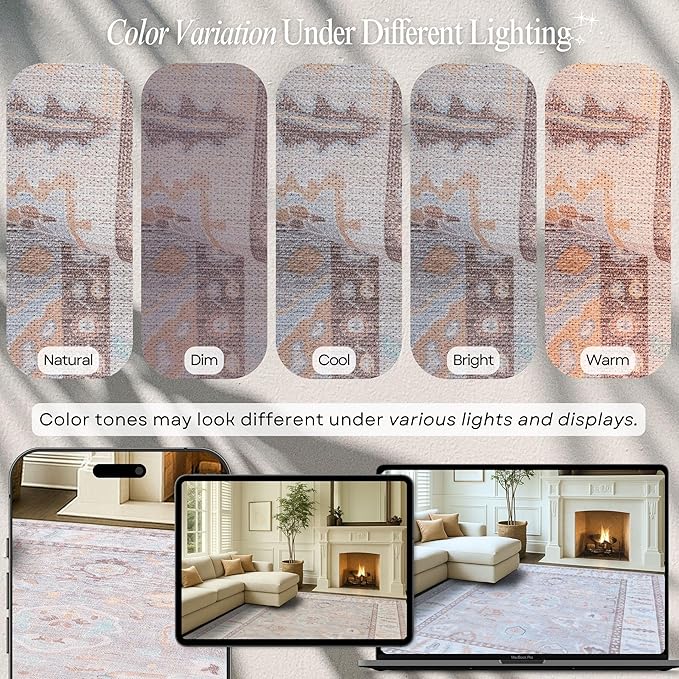 Fame Rugs Brown Modern Oushak Rug 9x12, Vintage Turkish Colorful Oriental Washable Antique Inspired Oversize Area Rugs, Luxury Living Room Bedroom (382MB, 9' x 12)