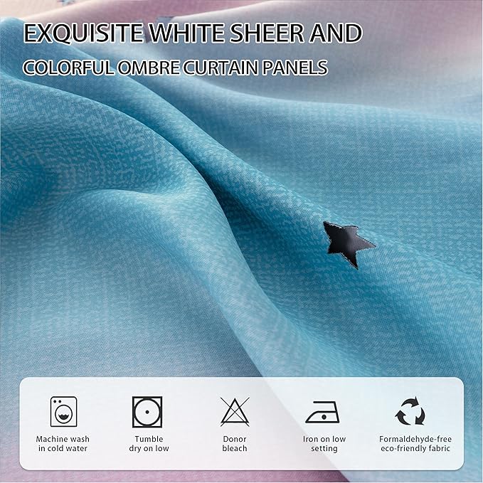 XiDi Blackout Curtains for Girls Bedroom Decor 63 inches Long Window Curtains Colorful Rainbow Design 2 Panel Sets, Kids Room Unicorn Princess Theme Home Decor Ombre Drapes Pink/Purple W34 X L63