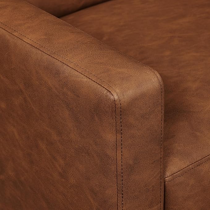 Yaheetech Faux Leather Recliner Sofa Mid-Century Modern Single Reclining Chair Adjustable Back & Footrest Tufted Upholstered Sofa with Pocket Spring Living Room Bedroom Home Theater Brown