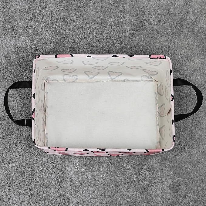 FANKANG Storage Bins, Nursery Hamper Canvas Laundry Basket Foldable with Waterproof PE Coating Large Storage Baskets for Kids Boys and Girls, Office, Bedroom, Clothes,Toys(Rec-Pink Love ）