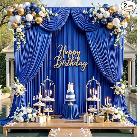 10×14 ft Royal Blue Wrinkle Free Backdrop Curtain, Soft Silky Polyester Wedding Drapes 2 Panels 14ft Height Photo Backdrop Curtains for Parties Birthday Baby Shower Photography Background Cloth