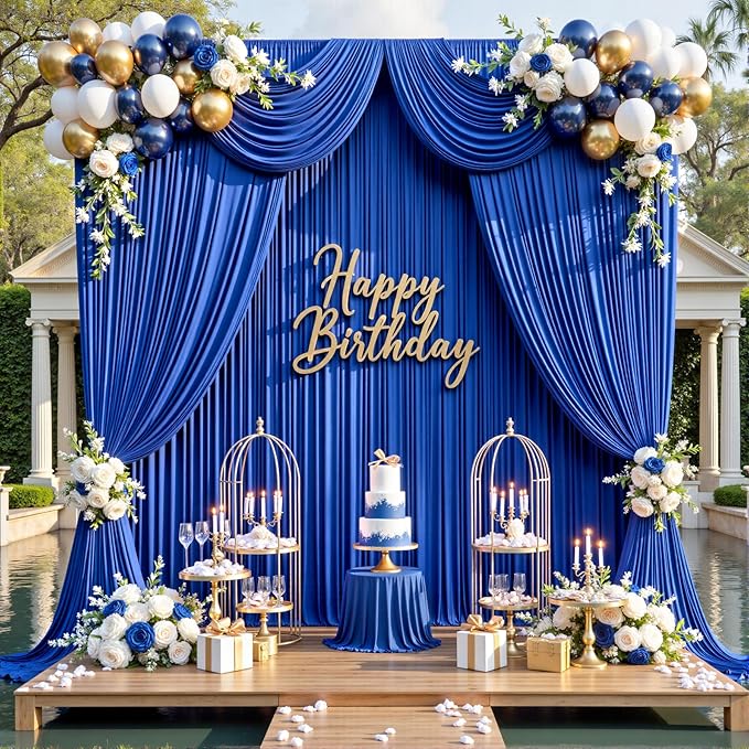 20×14 ft Royal Blue Wrinkle Free Backdrop Curtain, Soft Silky Polyester Wedding Drapes 4 Panels 14ft Height Photo Backdrop Curtains for Parties Birthday Baby Shower Photography Background Cloth