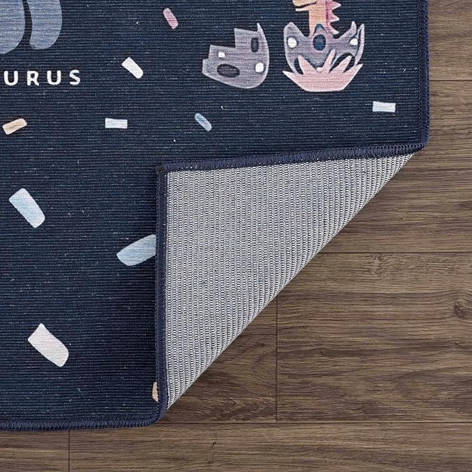 Hauteloom Milne Kids Room, Nursery Machine Washable Area Rug - Dinosaur - Navy, Blue Multi - 5'3" x 7'3"