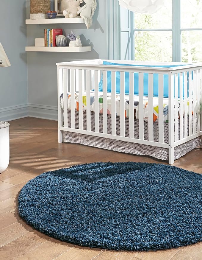 Unique Loom Solid Shag Collection Area Rug (6' 1" Round, Sapphire Blue/ Navy Blue)