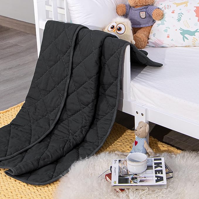 Down Alternative Toddler Comforter 39x47, Lightweight Warm Solid Color Baby Crib Quilted Blanket for Boys Girls, Black