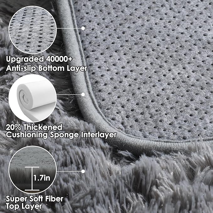 ONASAR 2x6 Grey Runner Rugs for Bedroom Living Room, Washable Fluffy Bedside Hallway Throw Area Rug, Gray Ultra Soft Plush Furry Floor Carpet Mat for Nursery Kids Dorm Closet Home Decor Aesthetic
