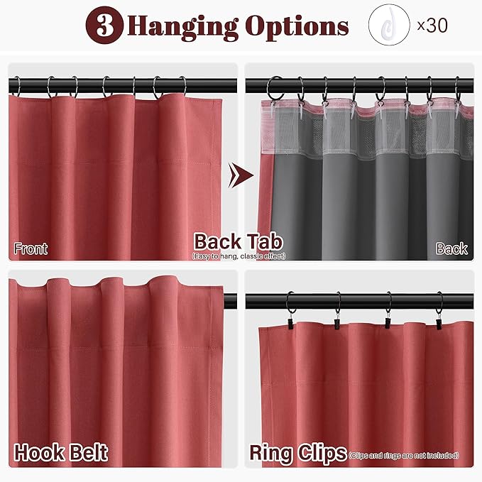 Guken Red Linen 100% Blackout Curtains for Living Room 120 Inches 2 Panel Sets Long Light Blocking Thermal Insulated Soundproof Back Tab Pinch Pleat Curtain Hook Sliding Door Dining Room 52x120 10Ft