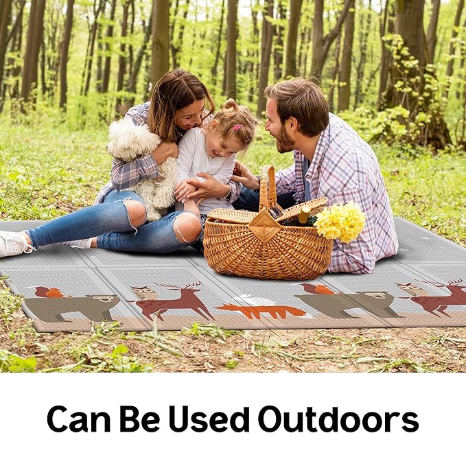 Baby Foldable Play Mat for Baby - Midnight Friends Floor Mats design - Perfect Tummy Time Mat & Nursery Rug - Portable Playroom Rug, Indoor/Outdoor, Waterproof, Made in Korea - Large 79" x 55"