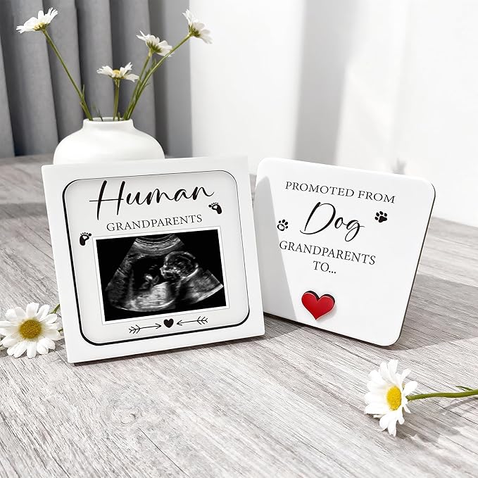 Pregnancy Announcement, Ultrasound Picture Frame Wooden Surprise Box, Promoted From Dog Grandparents To Human Grandparents, Birth Announcement Ideas - Pregnancy Reveal Gifts