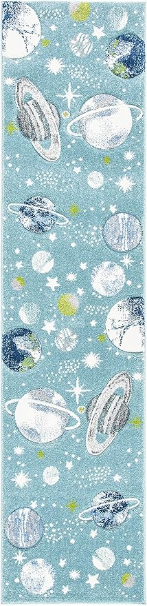 SAFAVIEH Carousel Kids Collection Runner Rug - 2' x 8', Teal & Ivory, Non-Shedding & Easy Care, Ideal for High Traffic Areas for Boys & Girls in Playroom, Nursery, Bedroom (CRK103J)