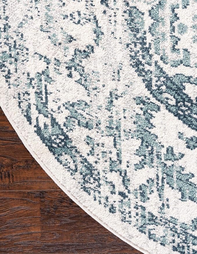 Rugs.com Charleston Collection Rug – 5 Ft Round Ivory Low-Pile Rug Perfect for Kitchens, Dining Rooms