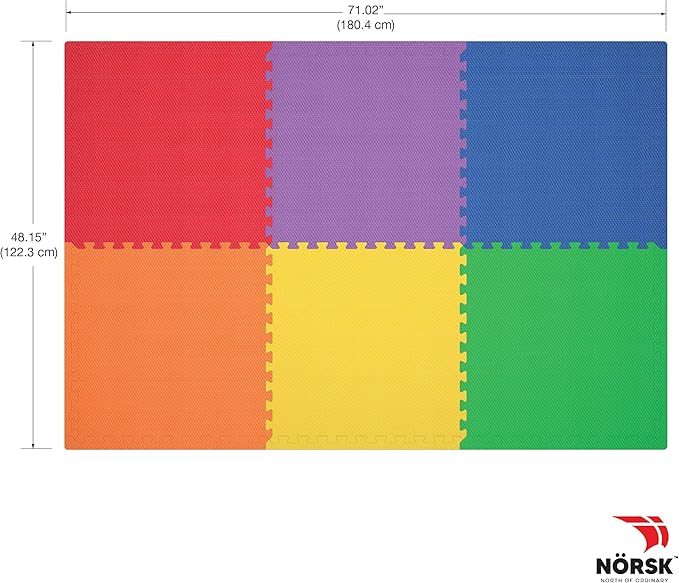 Norsk Kids Puzzle Play Mats Interlocking EVA Foam Floor Tiles Solid Color, 42 Tiles - 168 Sq. Ft., 1/2" Thick, Rainbow Pack