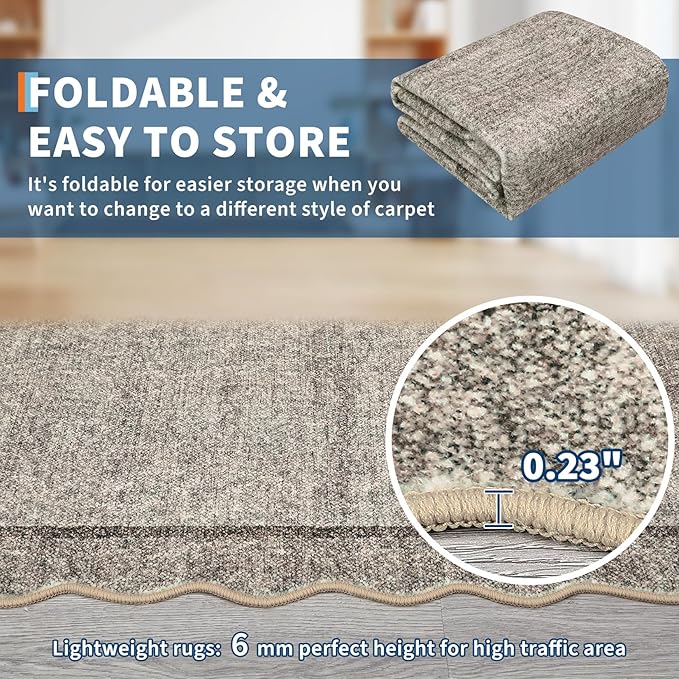 GarveeHome Scalloped Washable Rug 9x12 Area Rug for Living Room Modern Bedroom Rug Brown Large Area Rug Non Slip Throw Rugs Soft Low Pile Stain Resistant Carpet for Dorm Nursery Dining Room 9'x12'