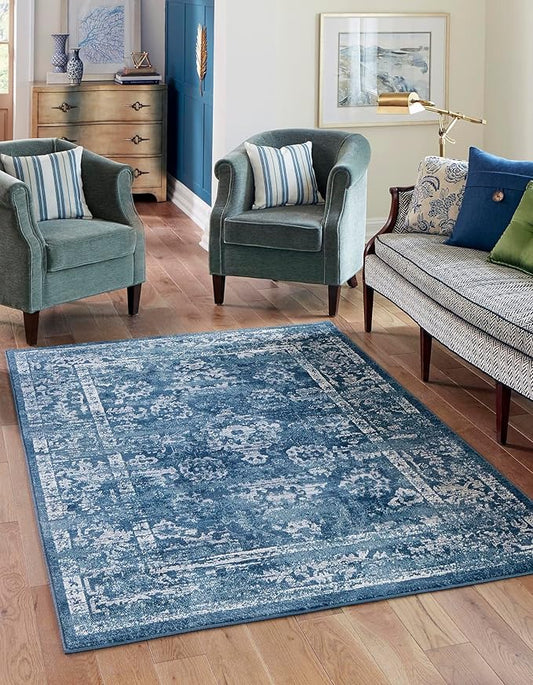 Rugs.com Charleston Collection Rug – 5' x 8' Navy Blue Low-Pile Rug Perfect for Living Rooms, Large Dining Rooms, Open Floorplans