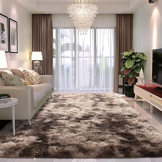 Brown Area Rugs 9x12 Living Room - Super Soft Fluffy Rug Non Slip Large 9 by 12 Area Rug for Bedroom Washable