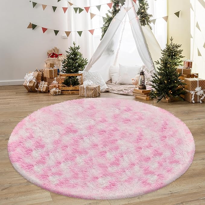 6 ft Large Fluffy Round Rug for Girls Bedroom,Soft Shaggy Pink Rugs Plush Fuzzy Circle Area Rug for Living Room Cute Kids Playroom Room Baby Toddler Nursery Colorful Home Decor Aesthetic