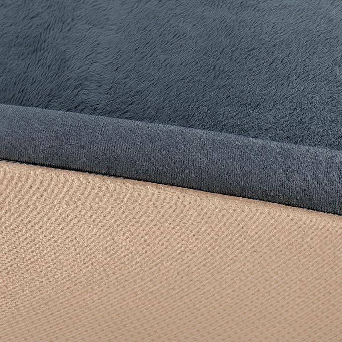 Loartee Faux Rabbit Fur Rug - 1.18" Thick Soft Fluffy Area Rug, Non-Slip Memory Foam Crawling Mat, Dark Gray, 78"x110"