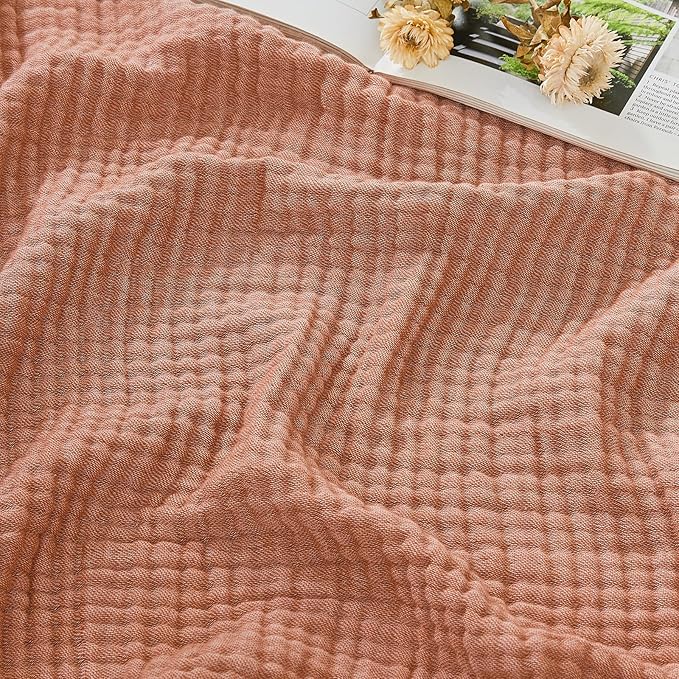 EMME Cotton Muslin King Blanket Bed Layering Breathable Gauze Blanket Soft Lightweight Blankets Adults (Orange Rust, 108"x90")