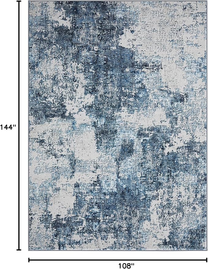 Area Rug 9x12 Living Room: Large Washable Rug with Anti-Slip Backing Non-Shedding Stain-Resistant Soft Abstract Carpet for Bedroom Dining Room Nursery Home Office (Blue)