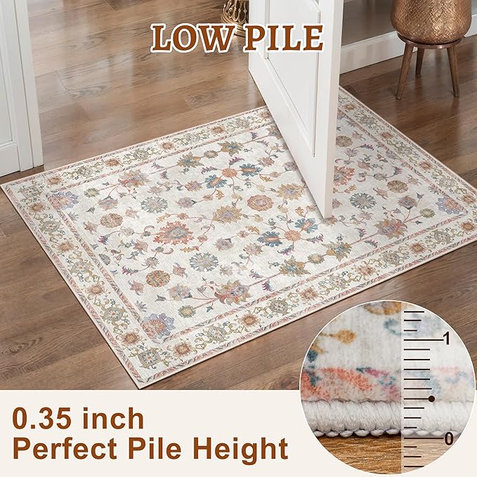 Tangsoo Runner Rug Hallway 2.6x8 Washable Carpet Runner Boho Vintage Floral Distressed Print Non Slip Soft Low-Pile Indoor Rug for Kitchen, Entryway, Bedroom, Laundry, Hallway Runner (Home Decor)