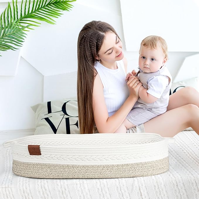 Deluxe Baby Changing Basket for Baby Dresser, Baby Moses Baskets for Newborn, Cotton Diaper Bassinet, Unisex Moses Basket for Babies, Foam Change Diaper Changing Pad for Dresser, Changing Table Topper