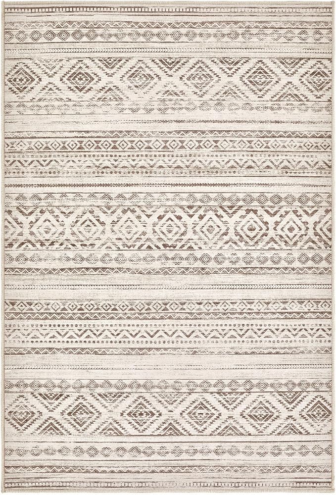 Area Rugs for Living Room Washable Living Room Rug Soft Neutral Indoor Floor Carpet Non-Slip Stain Resistant Modern Boho Rugs for Bedroom Dining Room Kids Room Nursery Office Home Dark Brown