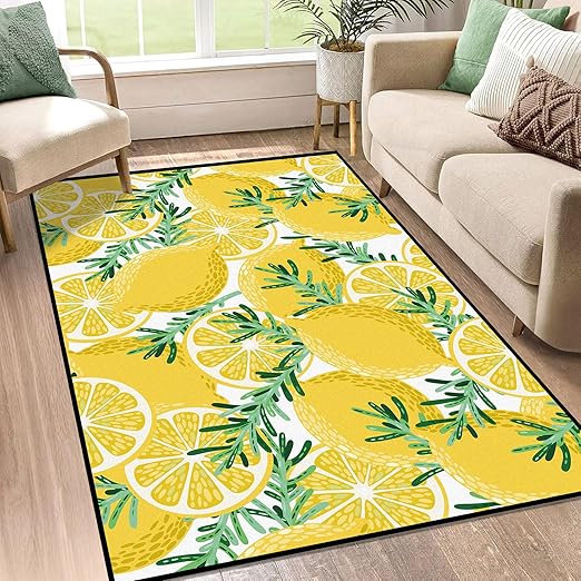 Lemon Rug Yellow Area Rugs for Bedroom Dorm Living Room Lemon Tree Throw Rug Floor Mat Pad Doormat Carpet, 3' x 5'(90 x 160cm)