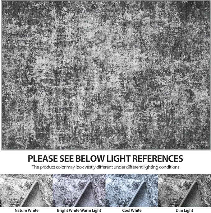 5x7 Area Rugs for Living Room Rug Washable: Abstract Rug for Dining Room Bedroom Carpet Non Slip 5 by 7 Indoor Modern Nursery Home Office Black Grey