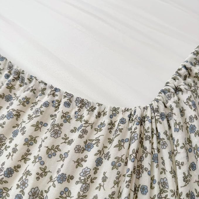 BuLuTu Blue Flower Design Muslin Crib Sheets for Boys Girls, 52"x28", 2 Pack Fitted Standard Crib Mattress Sheets Neutral, Double-Layer Gauze Cotton Cover for Baby Bed, Freesia & Blue Floral