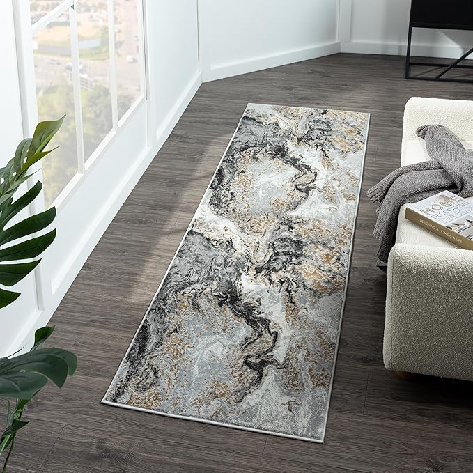 LUXE WEAVERS Marble Swirl Abstract Area Rug, Smoke 2x7