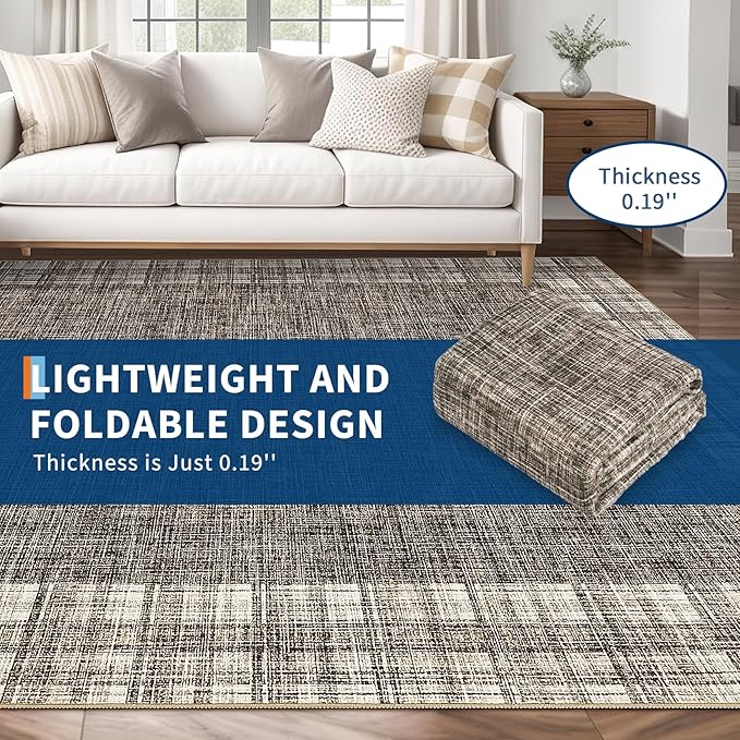 COZYLOOM 10 x 13 Extra Large Area Rug Washable Carpet Vintage Rug Anti-Fatigue Carpet for Living Room,Dining Room, Home Office, Family Room, Playroom（Brown）