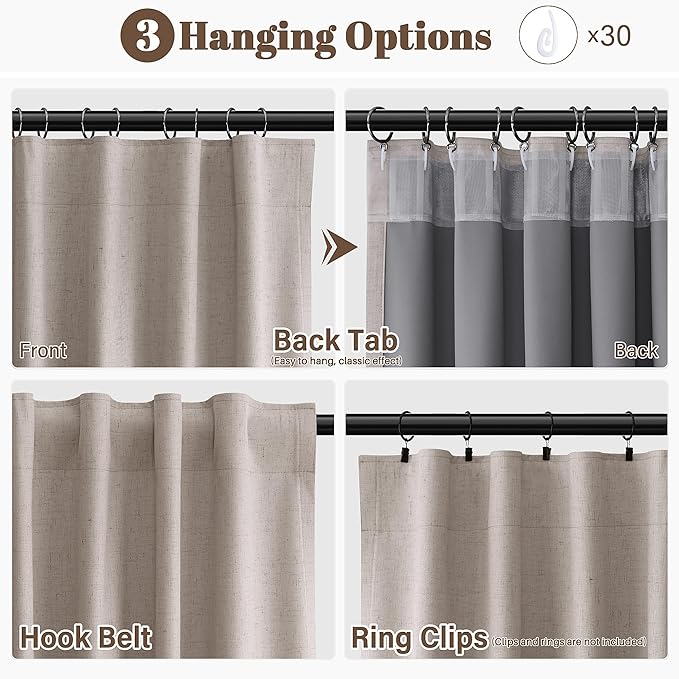 Guken Apricot Linen Black Out Living Room Drapes Curtains 84 Inch Length 2 Panels Set Rustic Elegant 100% Blackout Thermal Insulated Back Tab Hook Belt Curtains for Dining Room Nursery 52x84 7Ft