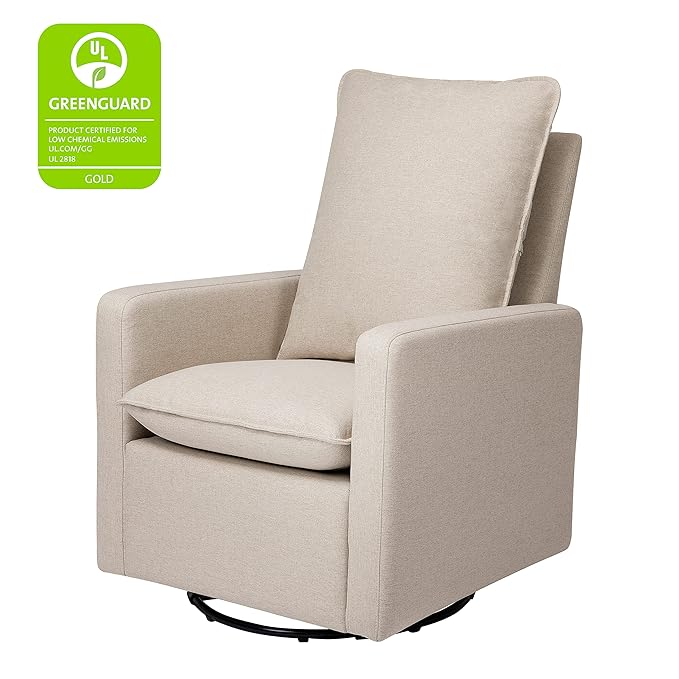 Babyletto Cali Pillowback Swivel Glider in Performance Beach Eco-Weave, Water Repellent & Stain Resistant, Greenguard Gold and CertiPUR-US Certified