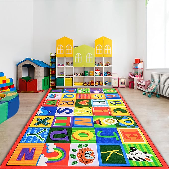 Classroom Rug Elementary Kids Carpet 24 Spots Alphabet Rug ABC Carpets for Preschool, Kindergarten, Daycare Nursery Decor, 7.5 x 13 ft