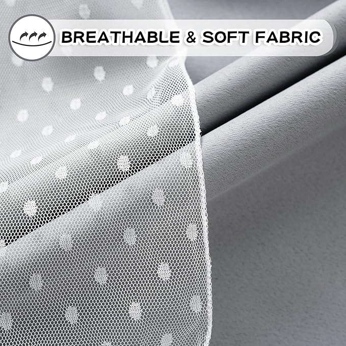 MYSKY HOME 70% Blackout Curtains for Girls Bedroom & Nursery Kids Grey Cute Curtains Double Layer with Polka Dots Sheer, Grommet Tops, 52x84 Inch Each Panel, 2 Panels