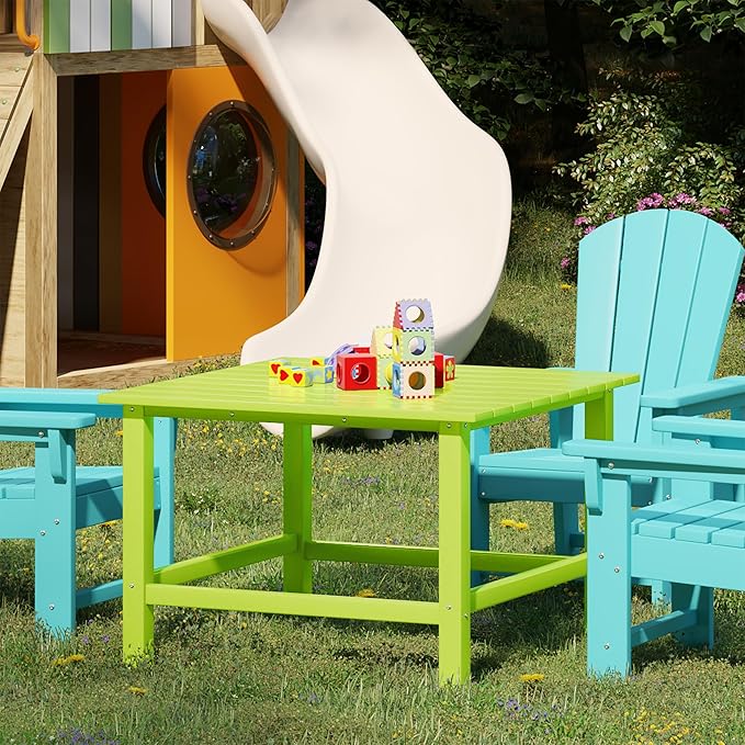 Costaelm Outdoor Kids Table, Toddler Dinner Table Baby Desk Outdoor Childrens Party Tables for Arts & Crafts, Snack Time, Multi-Activity Desk for Ages 2-8 in Classroom/Outside, Lime