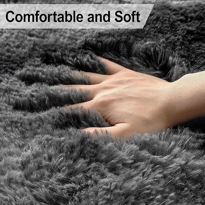 4x6 Dark Grey and Black Fluffy Rug for Bedroom Living Room Soft Fuzzy Large Shag Carpet Furry Plush Big Area Rug Indoor Kids Play Mat for Girls Boys Room Dorm Nursery Home, Tie Dye