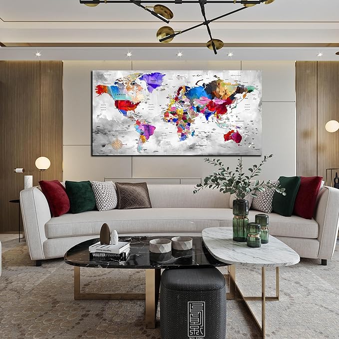 ZHAOSHOP World Maps for Wall Decor - Modern Art Wall Decor - Large Canvas Art Wall Decor for Living Room Size 29" x 59"