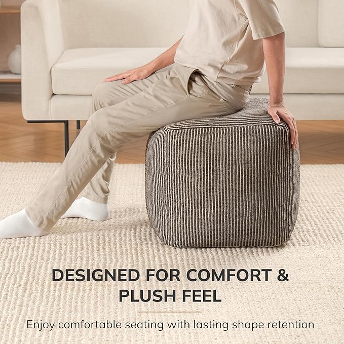 Anji Mountain 100% Handmade & Handcrafted Comfortable Home Décor Pouf Ottoman Footrest for Living Room, Bedroom, Nursery, Kidsroom, Patio Furniture - (20" x 20" x 20" - Mocha Bisque)