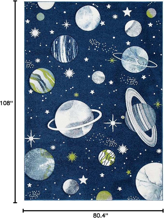 SAFAVIEH Carousel Kids Collection Area Rug - 6'7" x 9', Navy & Ivory, Non-Shedding & Easy Care, Ideal for High Traffic Areas for Boys & Girls in Playroom, Nursery, Bedroom (CRK103N)