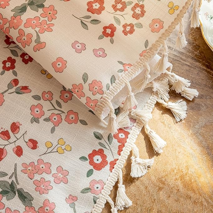 OYX Pink Boho Farmhouse Floral Curtains 63 Inch Long 2 Panels For Living Room, Flower Girl Bedroom Light Filtering Drapes, Vintage Country French Patterned Rod Pocket Aesthetic Decor Window Treatments