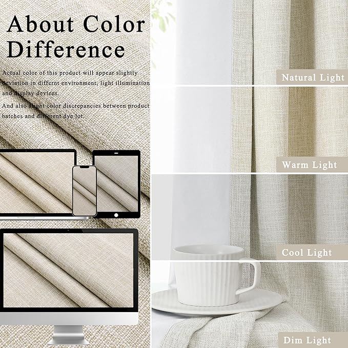 Pinch Pleated Blackout Curtain Panel with Full Blackout Liner Window Treatment Sets with Back Tab for Farmhouse Living Room Bedroom Thermal Insulated Drape with Hooks, 40"x90"x2, Sand/Linen