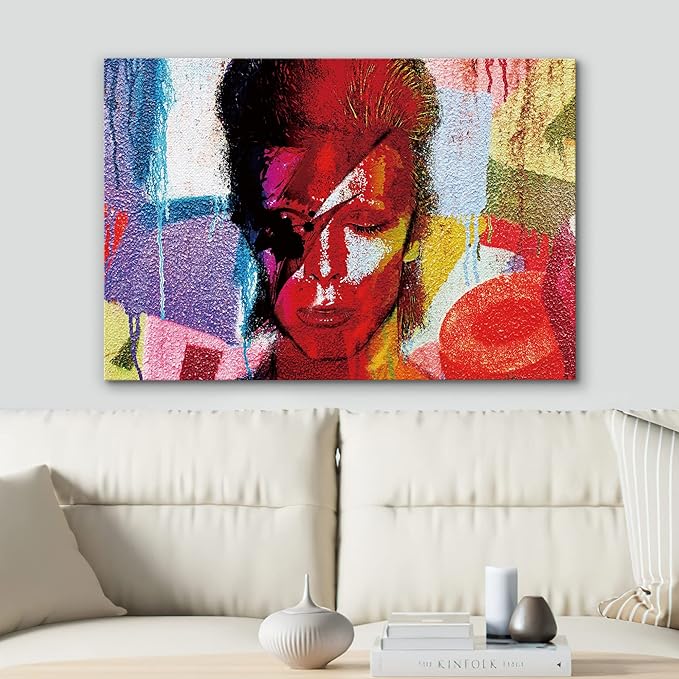 SIGNWIN Framed Canvas Wall Art David Bowie Ziggy Stardust Colorful Collage Graffiti & Street Art Famous People Pop Art Modern Urban Multicolor for Living Room, Bedroom, Office - 32x48 inches