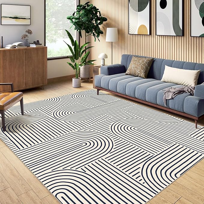 6x9 Area Rug for Living Room - Large Abstract Washable Rugs for Bedroom Non-Slip Indigo Dining Room Rug Rainbow Low-Pile Carpet Soft Modern Rug for Office Classroom Nursery Room