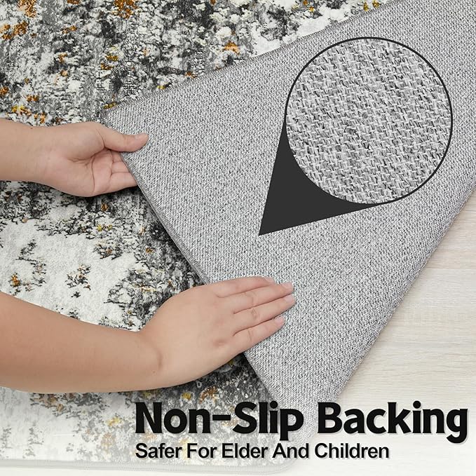 Area Rug 2x3 Washable Rug: Soft Small Entryway Rug with Anti-Slip Backing Non-Shedding Stain-Resistant Abstarct Modern Carpet for Kitchen Bedroom Indoor Front Entrance-Gray/Multi