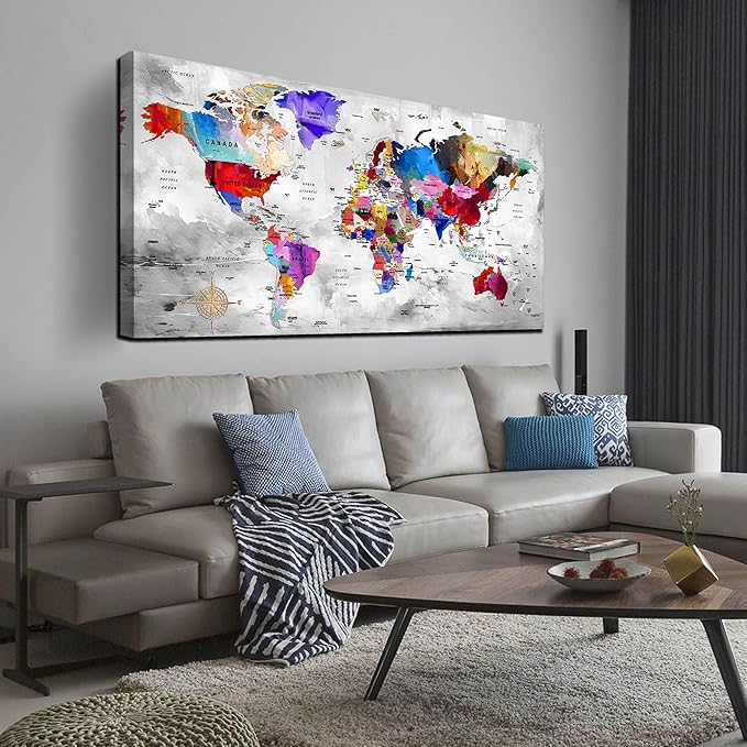 ZHAOSHOP World Maps for Wall Decor - Modern Art Wall Decor - Large Canvas Art Wall Decor for Living Room Size 29" x 59"