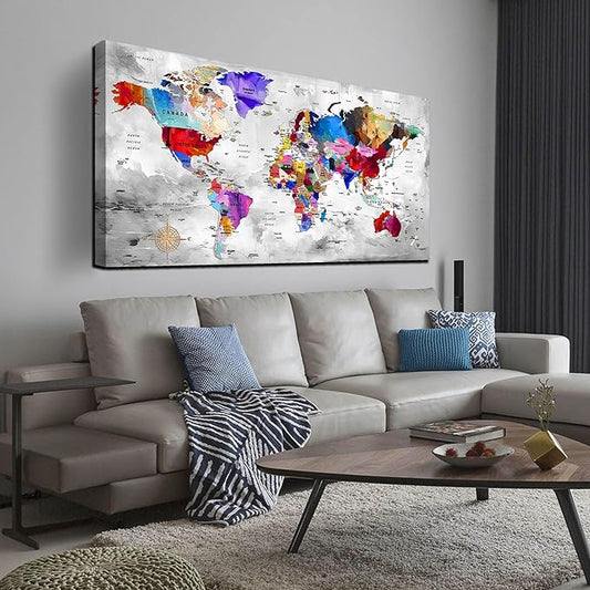 ZHAOSHOP World Maps for Wall Decor - Modern Art Wall Decor - Large Canvas Art Wall Decor for Living Room Size 29" x 59"